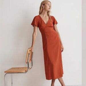 Madewell Women’s V-Neck Flutter-Sleeve Midi Dress Size 10  NWT Southern Clay